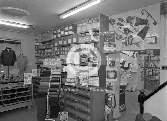 Sports shop interior, Sheffield, South Yorkshire, 1961.  Creator: Michael Walters.