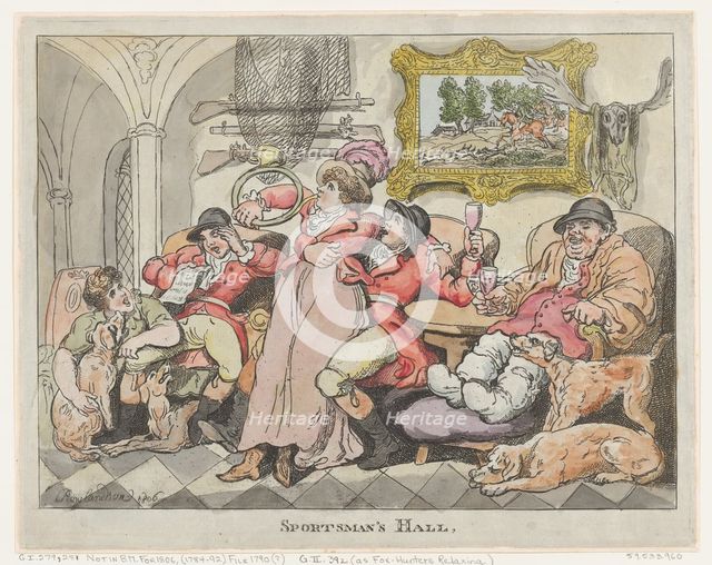 Sportsman's Hall, or Fox-Hunters Relaxing, 1806., 1806. Creator: Thomas Rowlandson.