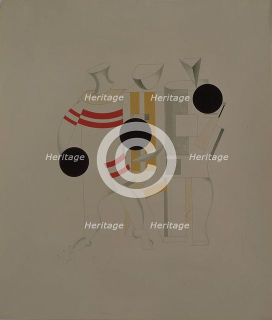 Sportsmen. Figurine for the opera Victory over the sun by A. Kruchenykh, 1920-1921. Artist: Lissitzky, El (1890-1941)