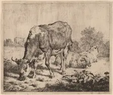 Spotted Bull and Three Sheep, 1670. Creator: Adriaen van de Velde