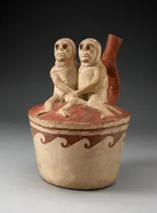 Spout Vessel Depicting Two Skeletal Figures in Erotic Scene Attached to Handle, 100 B.C./A.D. 500. Creator: Unknown