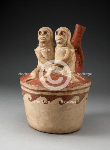 Spout Vessel Depicting Two Skeletal Figures in Erotic Scene Attached to Handle, 100 B.C./A.D. 500. Creator: Unknown.