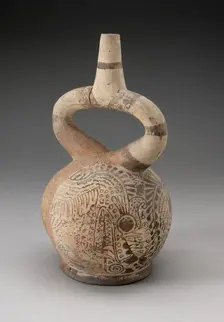 Spout Vessel with Fineline Painting Depicting a Supernatural Wearing a Shell, 100 B.C./A.D. 500. Creator: Unknown