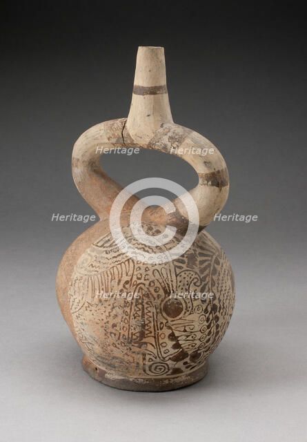 Spout Vessel with Fineline Painting Depicting a Supernatural Wearing a Shell, 100 B.C./A.D. 500. Creator: Unknown.