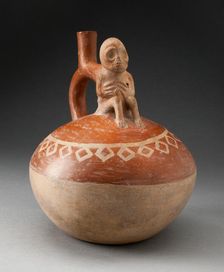 Spout Vessel with Skeletal Figure Seated Attached to Handle, 100 B.C./A.D. 500. Creator: Unknown
