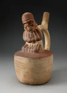 Spout Vessel with Skeletal, Tatooed Figure Attached to Handle, 100 B.C./A.D. 500. Creator: Unknown