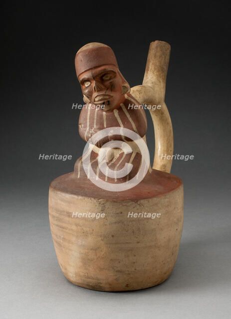 Spout Vessel with Skeletal, Tatooed Figure Attached to Handle, 100 B.C./A.D. 500. Creator: Unknown.