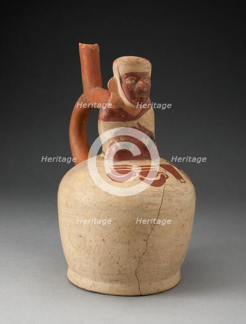Spouted Vessel with Seated Figure Displaying a Painted Group of Objects, 100 B.C./A.D. 500. Creator: Unknown.