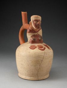 Spouted Vessel with Seated Figure Displaying a Painted Group of Objects, 100 B.C./A.D. 500. Creator: Unknown
