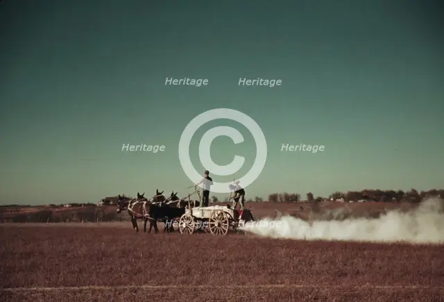 Spreading fertilizer from 4-mule team wagon, Georgia, ca. 1940. Creator: Marion Post Wolcott.