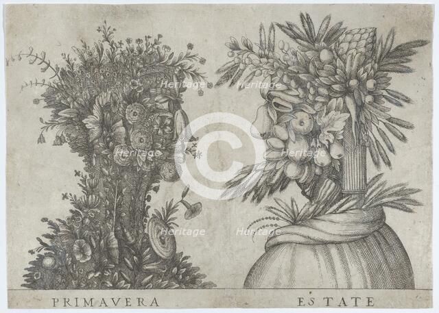Spring and Summer: two heads made from flora typical of those seasons, ca. 1580-1620., ca. 1580-1620 Creator: Anon.