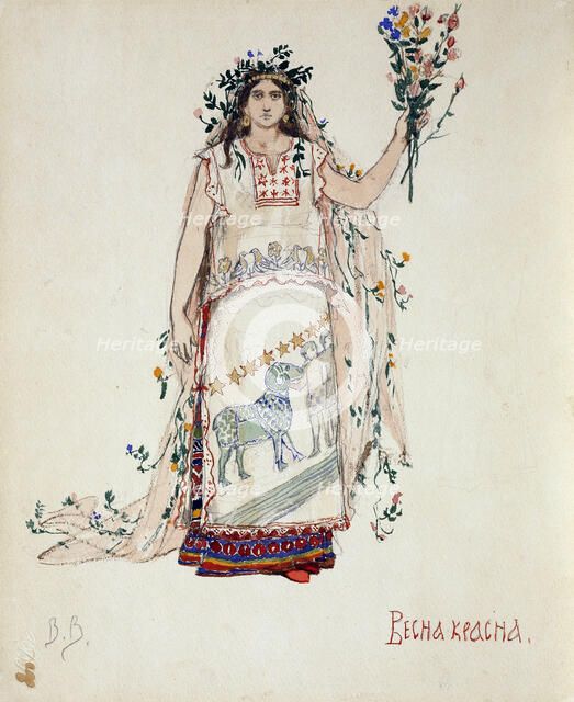 Spring Beauty. Costume design for the opera Snow Maiden by N. Rimsky-Korsakov, 1885. Artist: Vasnetsov, Viktor Mikhaylovich (1848-1926)