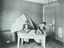 Spring cleaning; housewifery lesson, Denmark Hill School, Dulwich, London, 1908