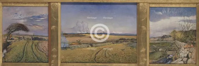 Spring in Halland. Three Paintings in a Frame Sculpted by the Artist, 1894. Creator: Nils Kreuger.