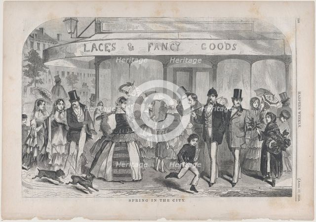 Spring in the City (Harper's Weekly, Vol. II), April 17, 1858. Creator: Unknown.
