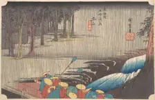 Spring Rain at Tsuchiyama, from the series Fifty-three Stations of the Tokaido, 1834-35., 1834-35. Creator: Ando Hiroshige