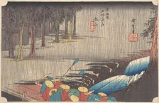 Spring Rain at Tsuchiyama, from the series Fifty-three Stations of the Tokaido, 1834-35., 1834-35. Creator: Ando Hiroshige