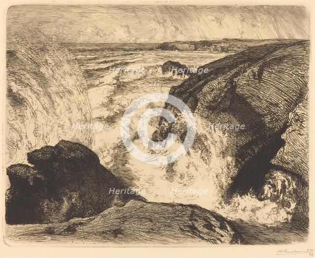 Spring Tide, Rocks of Zion (Grande maree, rochers de Sion, Vendee), 1907. Creator: Auguste Lepere.