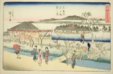 Spring View of the New Embankment at Shinobazu Pond (Shinobazu ike shin dote haru no..., c. 1839/42. Creator: Ando Hiroshige