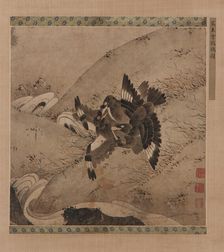 Squabbling Mynas above a Brook, Ming dynasty, 15th-16th century. Creator: Unknown