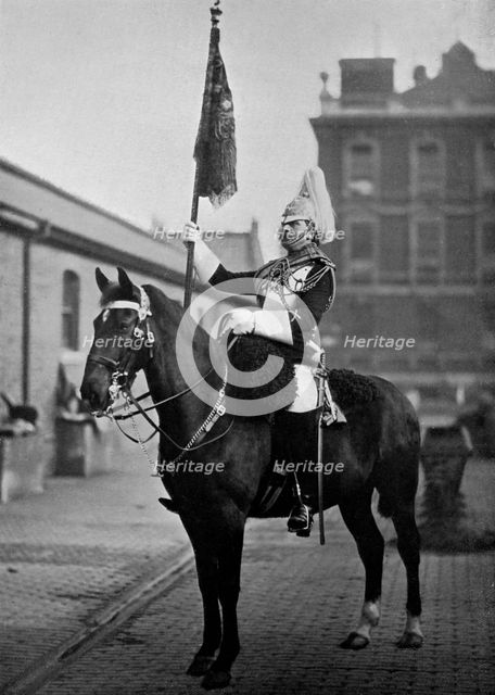Squadron Corporal Major of the 1st Life Guards with standard, 1896.Artist: Gregory & Co