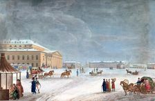 Square and the Grand Theatre at St Petersburg 1817. Artist: John Clark