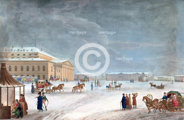 'Square and the Grand Theatre at St Petersburg', 1817. Artist: John Clark