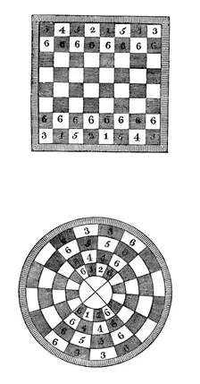 Square and circular chessboards, 14th century, (1833)