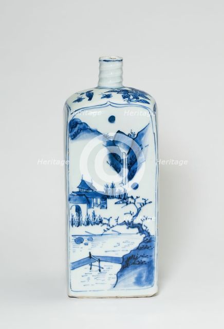 Square Bottle with Landscapes, Ming dynasty (1368-1644), late Wanli period (1578-1620). Creator: Unknown.
