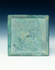 Square bronze mirror with overlapping cash pattern, Jin dynasty, China, 1115-1234