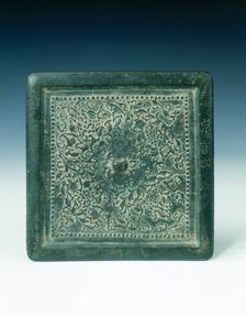 Square bronze mirror with scrolling peonies, Southern Song dynasty, China, 12th century