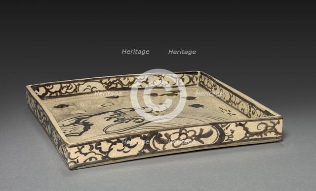 Square Dish with Design of Plovers over Waves, c. 1700. Creator: Ogata Korin (Japanese, 1658-1716); Ogata Kenzan (Japanese, 1663-1743).