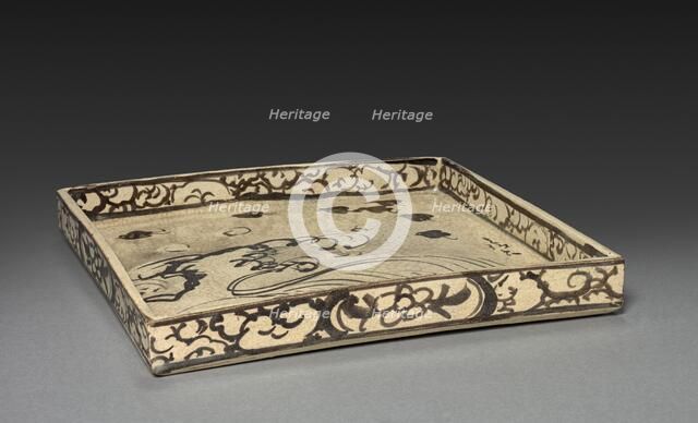 Square Dish with Design of Plovers over Waves, c. 1700. Creator: Ogata Korin (Japanese, 1658-1716); Ogata Kenzan (Japanese, 1663-1743).