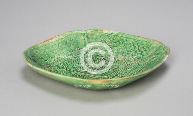 Square Dish with Flared, Scalloped Sides and Floral and Butterfly Design, Liao dynasty, 11th century Creator: Unknown.