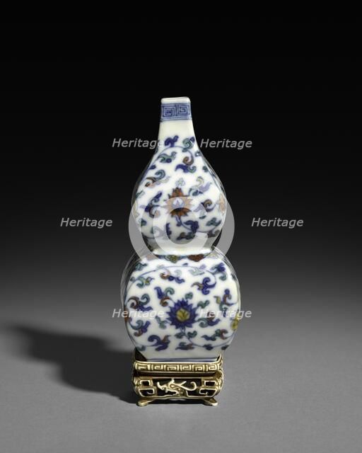 Square Double-Gourd Vase with Floral Scrolls, 1521-1566. Creator: Unknown.