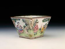 Square famille rose Canton enamel container, Qing dynasty, China, first half of 18th century. Creator: Unknown