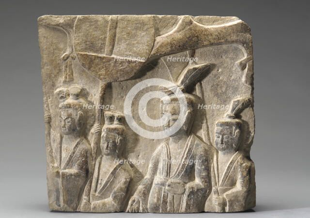 Square fragment: showing Buddhist procession, Northern Wei dynasty, early 6th century. Creator: Unknown.