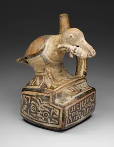 Square Handle Spout Vessel with Form of a Bird Eating a Lizard, 100 B.C./A.D. 500. Creator: Unknown