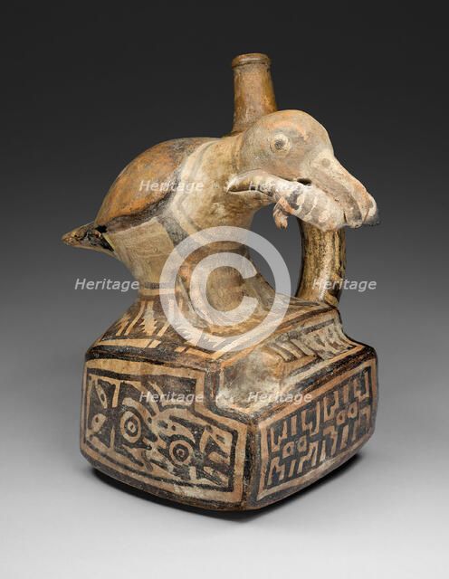 Square Handle Spout Vessel with Form of a Bird Eating a Lizard, 100 B.C./A.D. 500. Creator: Unknown.