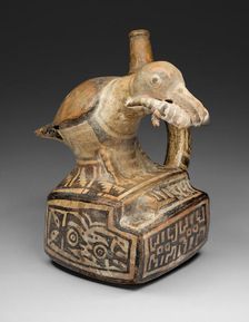 Square Handle Spout Vessel with Form of a Bird Eating a Lizard, 100 B.C./A.D. 500. Creator: Unknown
