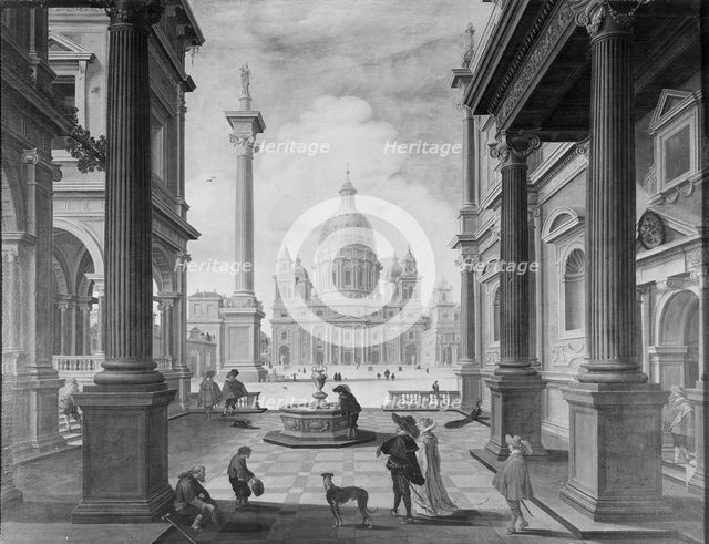 Square in front of a Renaissance Church (Saint Peter's Basilica, Rome), 1623. Creators: Bartholomeus van Bassen, Esaias van de Velde.