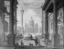 Square in front of a Renaissance Church (Saint Peter's Basilica, Rome), 1623. Creators: Bartholomeus van Bassen, Esaias van de Velde