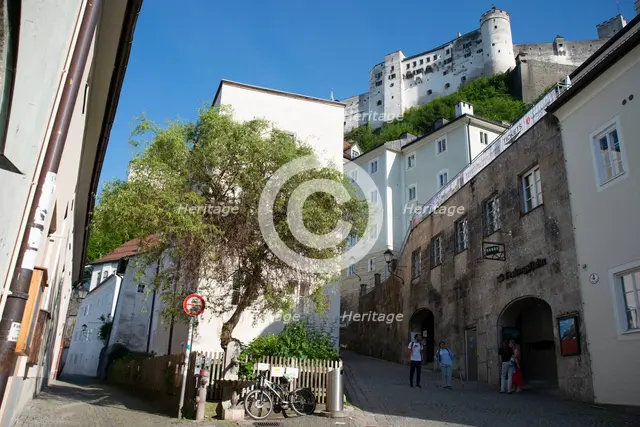 Square in front of the funicular that leads up to the Festung Hohensalzburg, Salzburg, Austria, 2022 Creator: Ethel Davies.