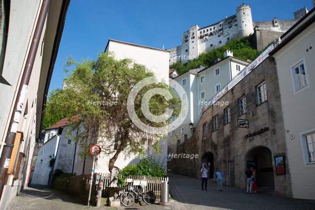 Square in front of the funicular that leads up to the Festung Hohensalzburg, Salzburg, Austria, 2022 Creator: Ethel Davies.