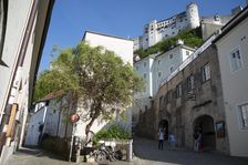 Square in front of the funicular that leads up to the Festung Hohensalzburg, Salzburg, Austria, 2022 Creator: Ethel Davies