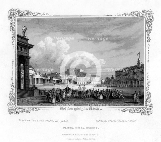 Square in front of the King's Palace at Naples, Italy, 19th century. Artist: J Poppel