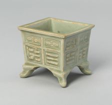 Square Jar with Archaistic "Trigrams" and Floral Scrolls, Yuan or Ming dynasty, c. 14th/16th century Creator: Unknown
