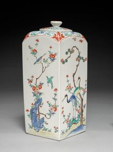 Square Jar with Birds in a Flowering Landscape, late 1600s. Creator: Unknown