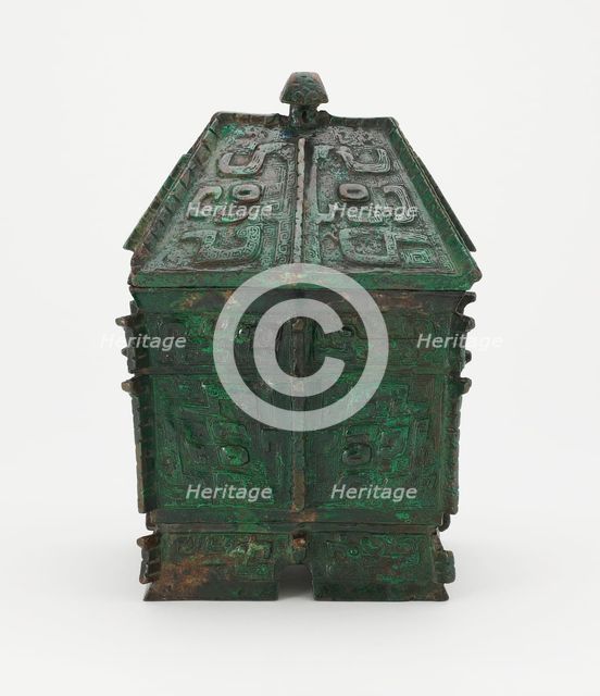 Square lidded ritual wine container with lid (fangyi), Late Shang dynasty, ca. 1200-1050 BCE. Creator: Unknown.