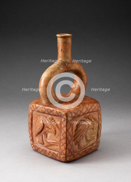 Square Stirrup Spout Vessel with Raised Bird Motifs, 100 B.C./A.D. 500. Creator: Unknown.